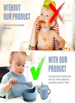 iMissiu Silicone Baby Feeding Set, 9 Piece Baby Led Weaning Supplies, Baby Toddler Bib Cup Divided Plate and Bowl Self Feeding Spoons Dish Set, Baby Eating Utensils, Toddler Feeding Supplies  - Image 4