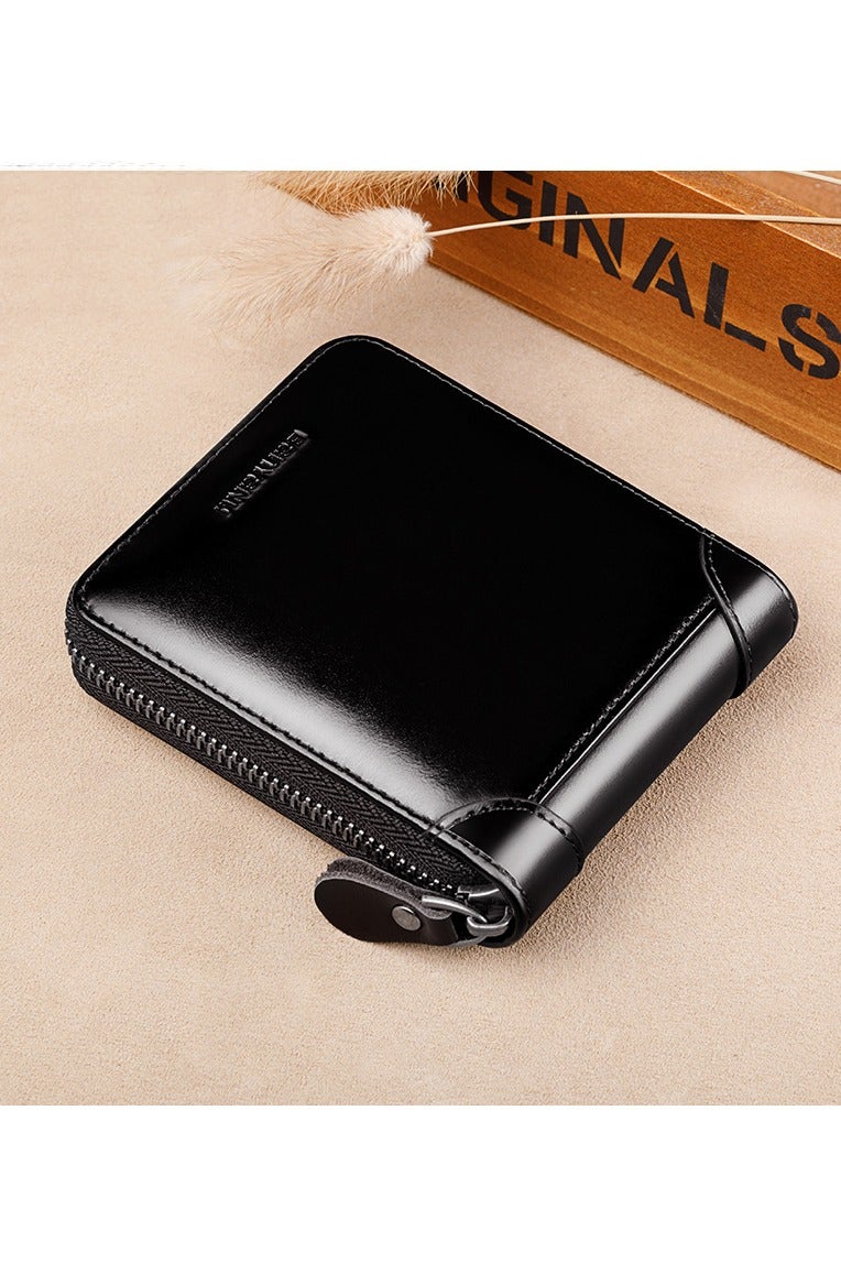 BANYANU short wallet men's leather multifunctional large capacity first layer oil wax cowhide wallet - Image 1
