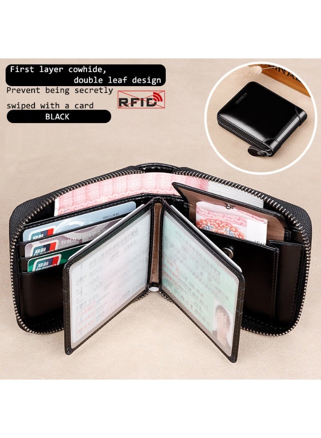 BANYANU short wallet men's leather multifunctional large capacity first layer oil wax cowhide wallet - Image 2