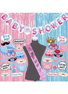 WOBBOX Wobbox Baby Shower Decoration Items| Baby Shower Ceremony Photo Booth Props for Photoshoot, Baby Shower Banner, Mom to Be Sash& Backdrop Foil Curtain, Godh Bharai Ceremony Decoration Kit-(FP2012)  - Image 1