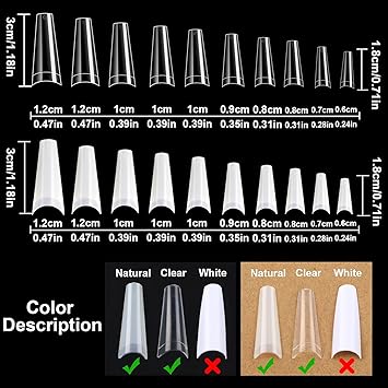 FEBSNOW 1000pcs French Coffin Ballerina Nail Tips Acrylic Nails Artificial Half False Flake Nail Tips 10 sizes with Clear Plastic Cases for Nail Salon Nail Shop DIY Nail Art ClearNatural  - Image 2