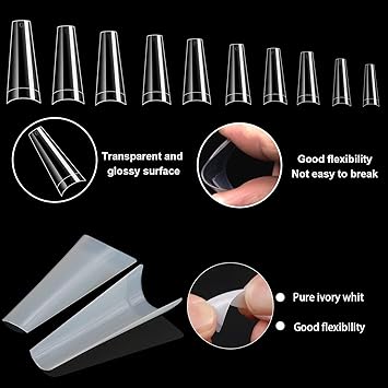 FEBSNOW 1000pcs French Coffin Ballerina Nail Tips Acrylic Nails Artificial Half False Flake Nail Tips 10 sizes with Clear Plastic Cases for Nail Salon Nail Shop DIY Nail Art ClearNatural  - Image 3