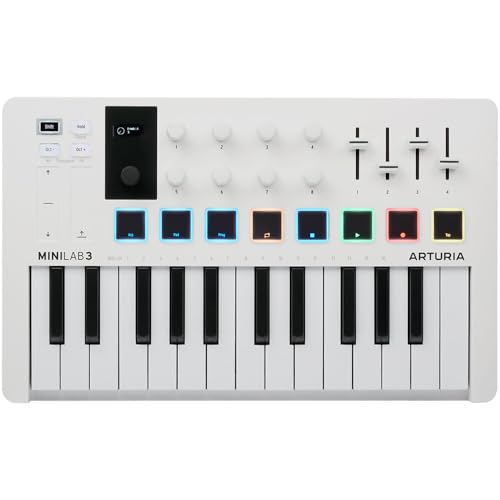 Arturia MiniLab 3 Compact MIDI Keyboard and Pad Controller | White Bundle with 6ft MIDI Cable + Microfiber Cleaning Cloth (3 Item) - Image 3