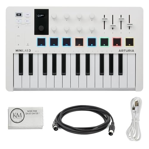 Arturia MiniLab 3 Compact MIDI Keyboard and Pad Controller | White Bundle with 6ft MIDI Cable + Microfiber Cleaning Cloth (3 Item) - Image 1