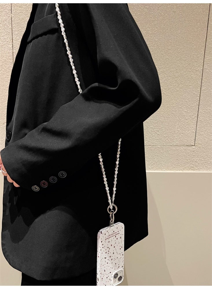 حبل هاتف عالمي، سلسلة هاتف مزينة بخرز لؤلئي غير منتظم، حزام كتف مضاد للسرقة قابل للفصل للنساء، يُرتدى حول الرقبة مع لاصقات متوافق مع آيفون ومعظم الهواتف الذكية - Image 4