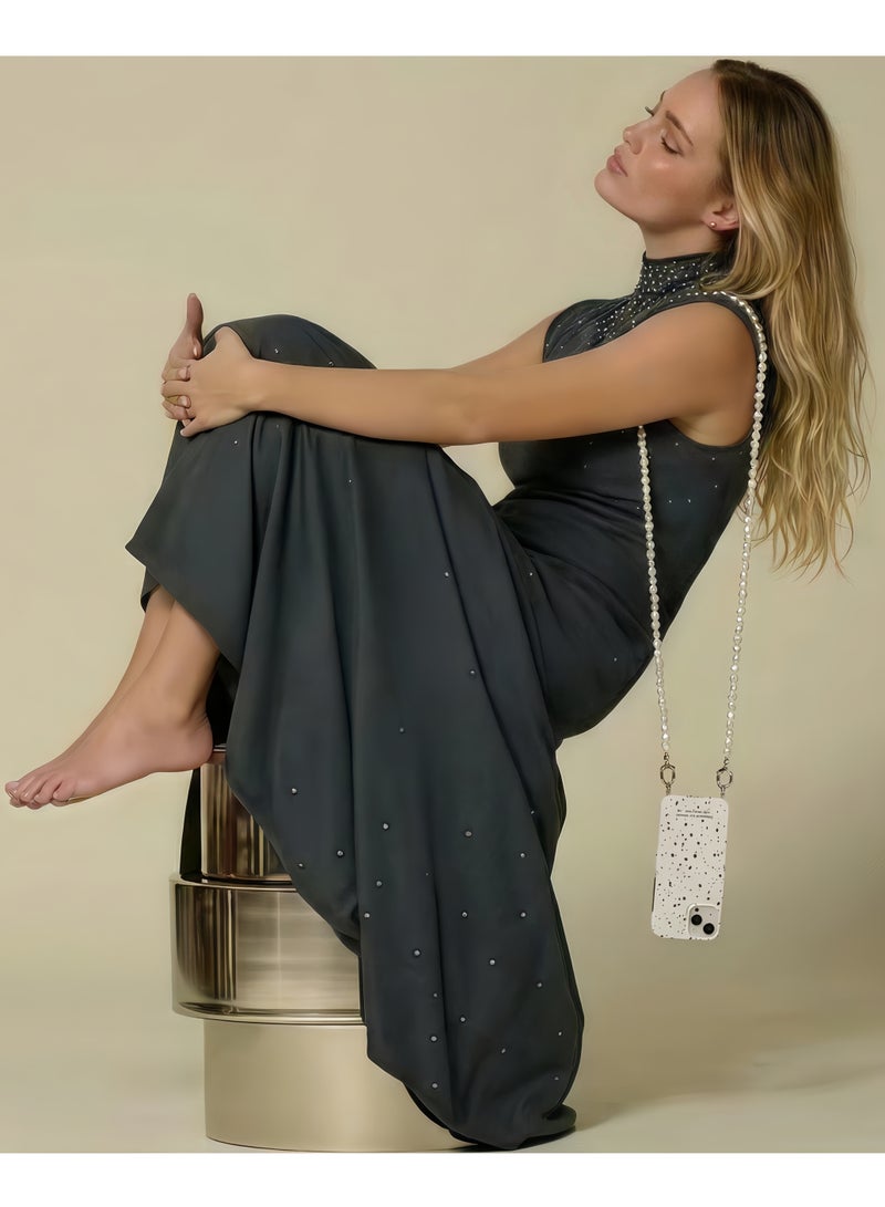 حبل هاتف عالمي، سلسلة هاتف مزينة بخرز لؤلئي غير منتظم، حزام كتف مضاد للسرقة قابل للفصل للنساء، يُرتدى حول الرقبة مع لاصقات متوافق مع آيفون ومعظم الهواتف الذكية - Image 2