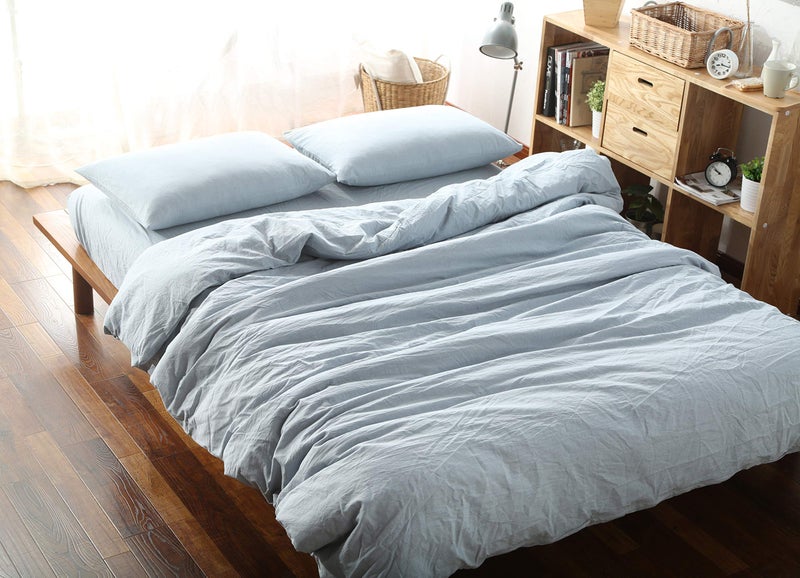F.Y.Dreams 100% Washed Cotton Duvet Cover for Weighted Blanket 60x80 inches with 8 Ties, Zipper on Long Side/Light Blue/Just Duvet Cover - Image 1