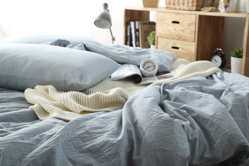 F.Y.Dreams 100% Washed Cotton Duvet Cover for Weighted Blanket 60x80 inches with 8 Ties, Zipper on Long Side/Light Blue/Just Duvet Cover - Image 5