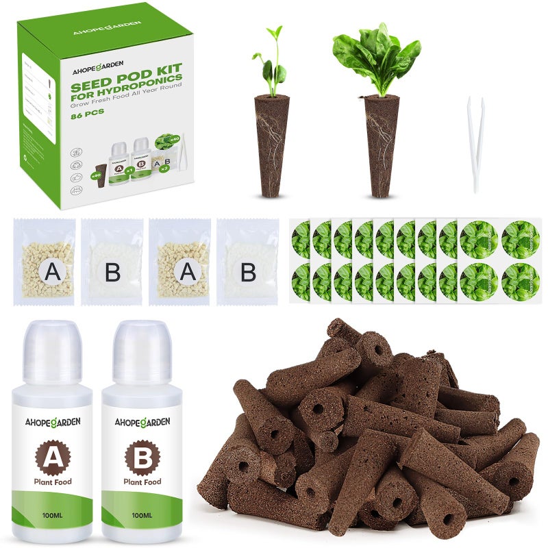 Ahopegarden 86PCS Hydroponic Pods Kit: Grow Anything Herb Kits with 600ml A&B Plant Food, 40 Grow Sponges, 40 Labels, 1 Tweezer - Hydroponics Supplies for Aerogarden&Most Brand Herb Garden - Image 1