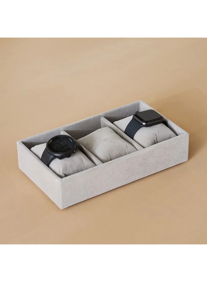 Home Box Velour 3-Compartment Jewellery Tray with 3 Pillows for Watches 21.6 x 4.5 x 12.2 cm