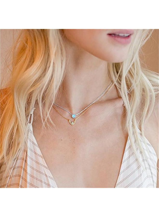 PAVOI 14K Gold Plated Opal Pendant Necklaces for Women | Created Opal Cubic Zirconia Dainty Necklace | erfly Round Triangle Antler Bar Pendants - Image 4
