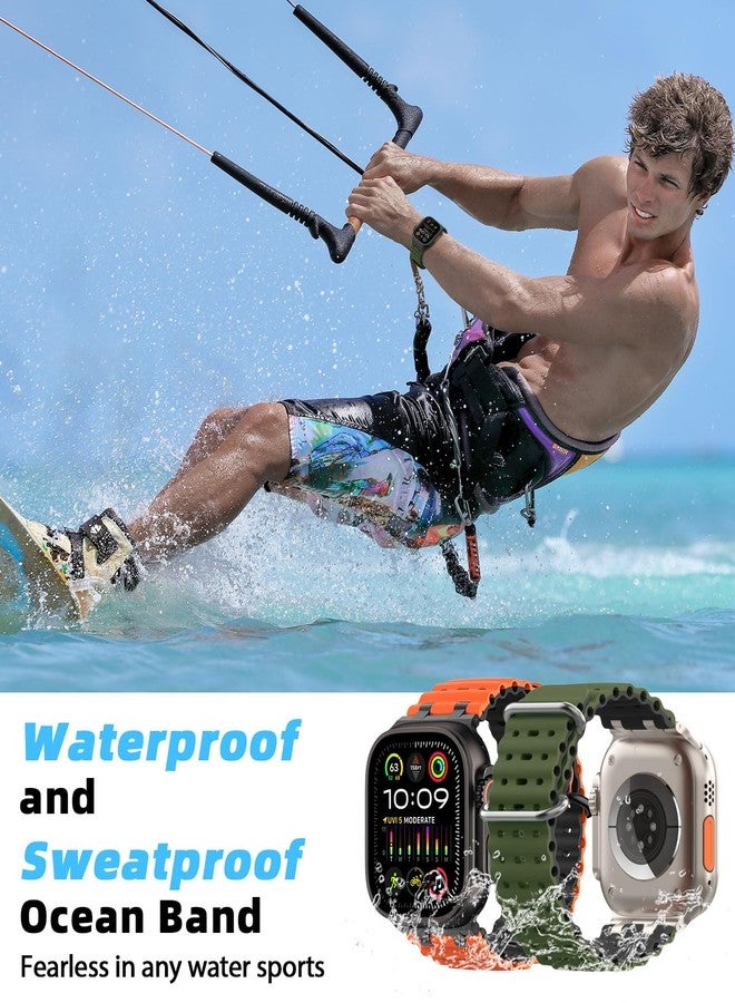 MoKo Ocean Band Compatible with Apple Watch Ultra 3/2/1 49mm,Upgraded Silicone Sports Bands 46mm 45mm 44mm, Series 11/10/9/8/7/6/5 SE3/2/1 Breathable Strap with Metal Connector, Black/Army Green&Black - Image 5