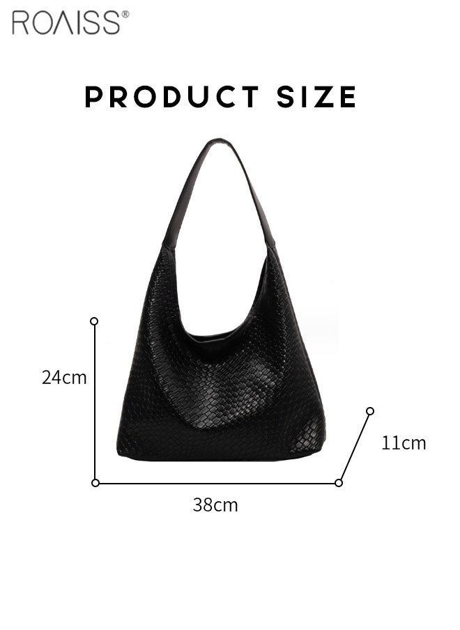 roaiss - Women's Fashionable Pu Leather Woven Texture Tote Bag Casual Versatile  Retro Fashion Large Capacity Commuting Tote Bag Inner Matte and Scratch Resistant Casual Handbag - Image 1