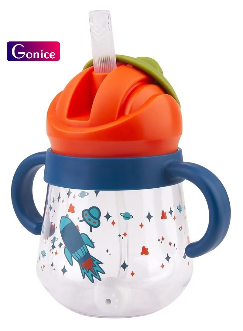 Gonice Sippy Cup for Baby, Sippy Cup for Baby 6-12 Months, Weighted Straw Non Spill Cup for Toddlers, Baby Straw Cup with Handles, Spill-Proof, Leak-Proof Soft Spout Cup 260ml, BPA Free (Blue) - Image 1