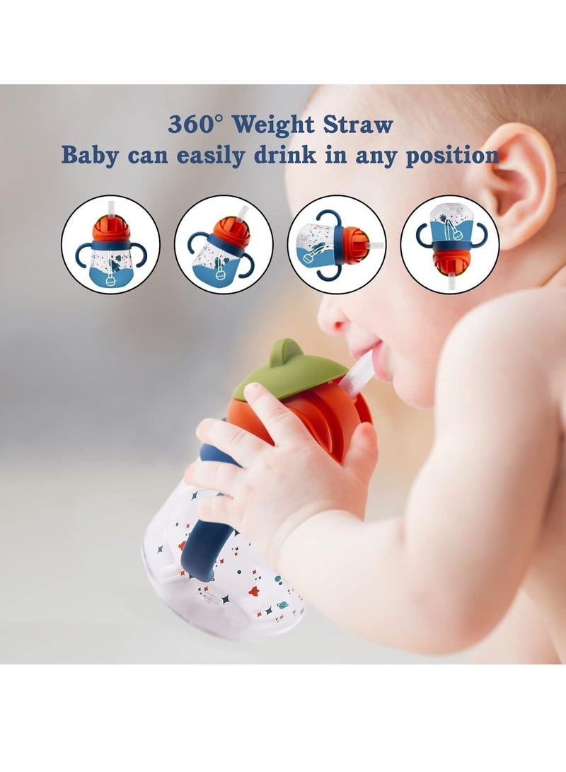 Gonice Sippy Cup for Baby, Sippy Cup for Baby 6-12 Months, Weighted Straw Non Spill Cup for Toddlers, Baby Straw Cup with Handles, Spill-Proof, Leak-Proof Soft Spout Cup 260ml, BPA Free (Blue) - Image 2