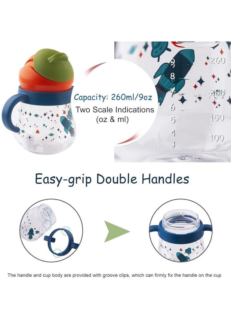 Gonice Sippy Cup for Baby, Sippy Cup for Baby 6-12 Months, Weighted Straw Non Spill Cup for Toddlers, Baby Straw Cup with Handles, Spill-Proof, Leak-Proof Soft Spout Cup 260ml, BPA Free (Blue) - Image 4