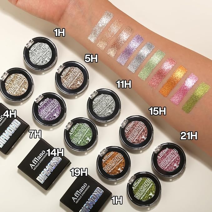 Afflano Shimmery Nude Brown Eyeshadow Highly Pigmented Sparkle Intense Color Brown Glitter Eyeshadow Palette Single Long Lasting Blendable Daily Wear Neutral Metallic Glitter Eyes Look 5H