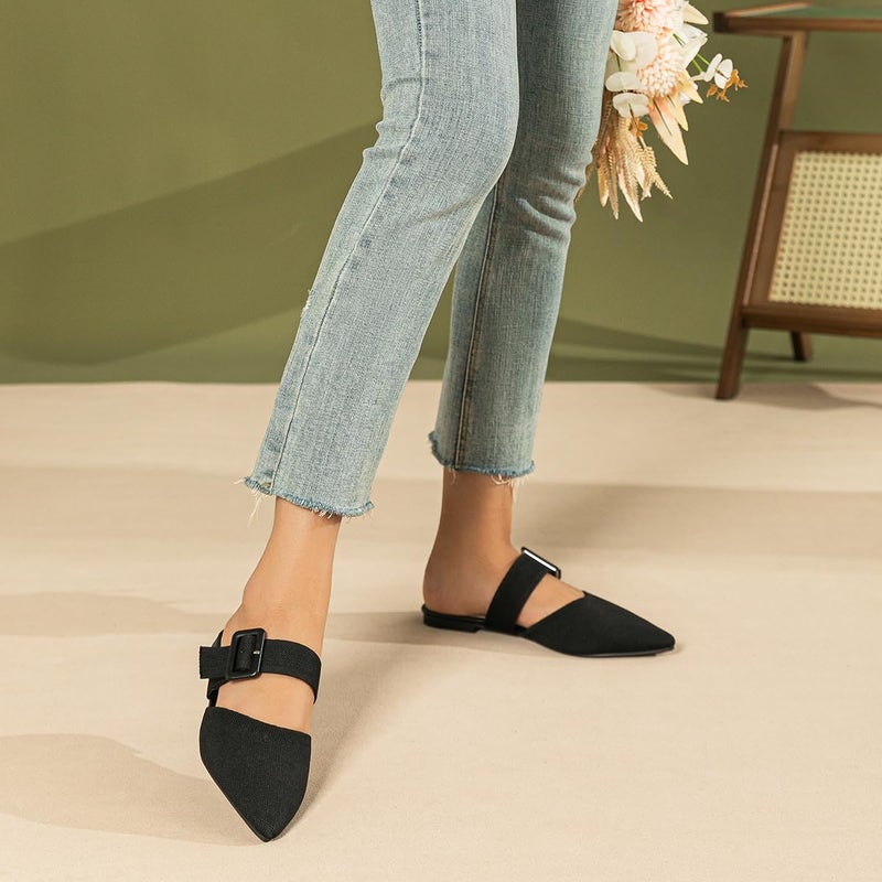 Meknitva Pointed Toe Mules for Women Flatsï¼ŒSlip On Mules Backless for Women Flats Sandals Black Size 6 - Image 3