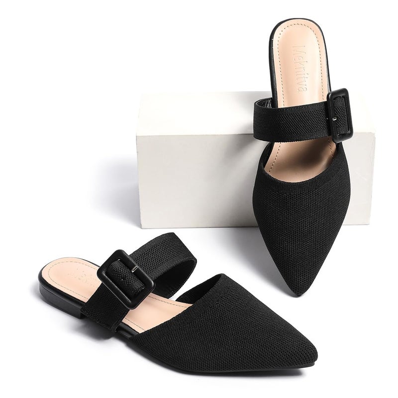 Meknitva Pointed Toe Mules for Women Flatsï¼ŒSlip On Mules Backless for Women Flats Sandals Black Size 6 - Image 4