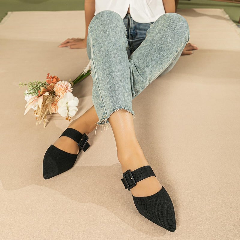Meknitva Pointed Toe Mules for Women Flatsï¼ŒSlip On Mules Backless for Women Flats Sandals Black Size 6 - Image 2