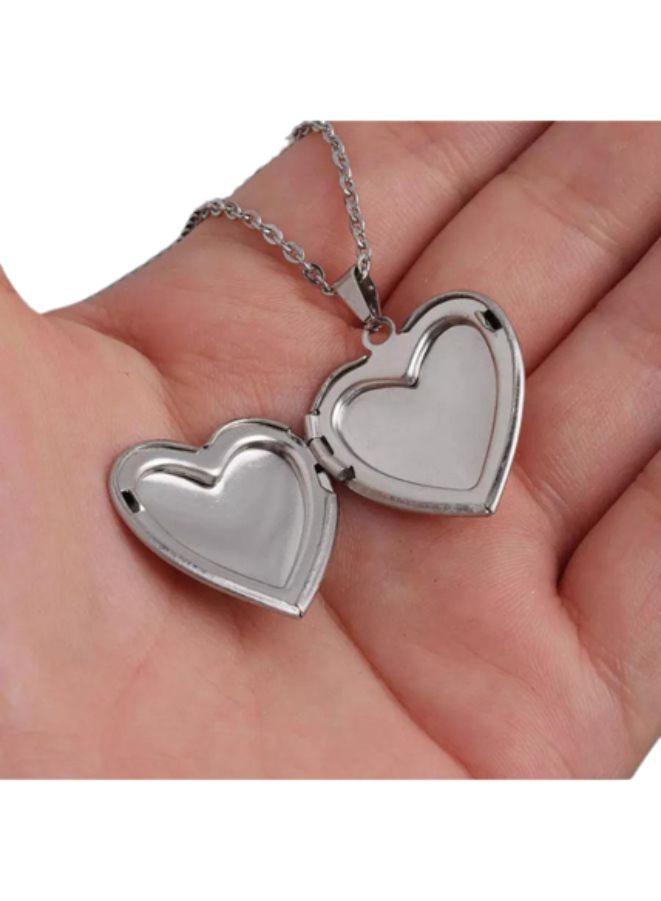 Stainless Steel Photo Locket Necklace Open Heart Pendant Necklaces For Women Jewelry Family Birthday Gift, Silver - Image 1