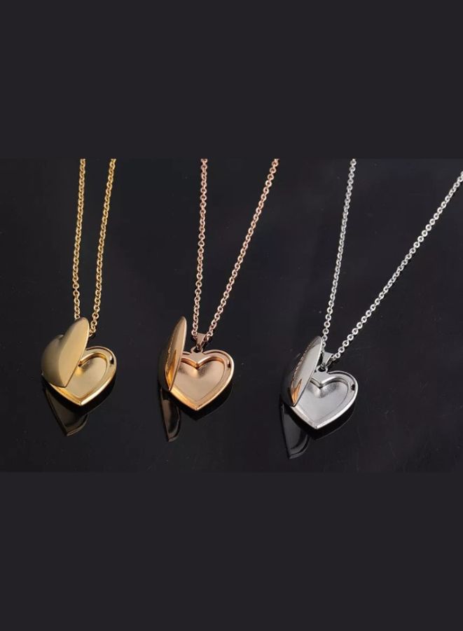 Stainless Steel Photo Locket Necklace Open Heart Pendant Necklaces For Women Jewelry Family Birthday Gift, Silver - Image 3
