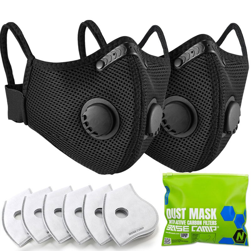 BASE CAMP Upgrade M Plus Dust Mask 2 Pack, Breathable Reusable Dust Face Mask with 6 Activated Carbon Filters for Woodworking Construction Mowing Grinding - Image 1