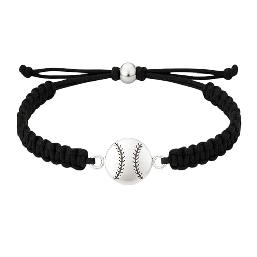 Sportybella Baseball Bracelet for Players and Fans, Adjustable Black Braided Cord with Silver Baseball Charm, Unisex Sports Jewelry, Gift for Teams, Coaches, Birthdays, End of Season, One Size Fits All - Image 1