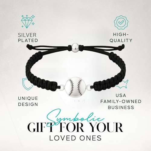 Sportybella Baseball Bracelet for Players and Fans, Adjustable Black Braided Cord with Silver Baseball Charm, Unisex Sports Jewelry, Gift for Teams, Coaches, Birthdays, End of Season, One Size Fits All - Image 2