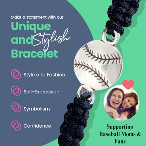 Sportybella Baseball Bracelet for Players and Fans, Adjustable Black Braided Cord with Silver Baseball Charm, Unisex Sports Jewelry, Gift for Teams, Coaches, Birthdays, End of Season, One Size Fits All - Image 4