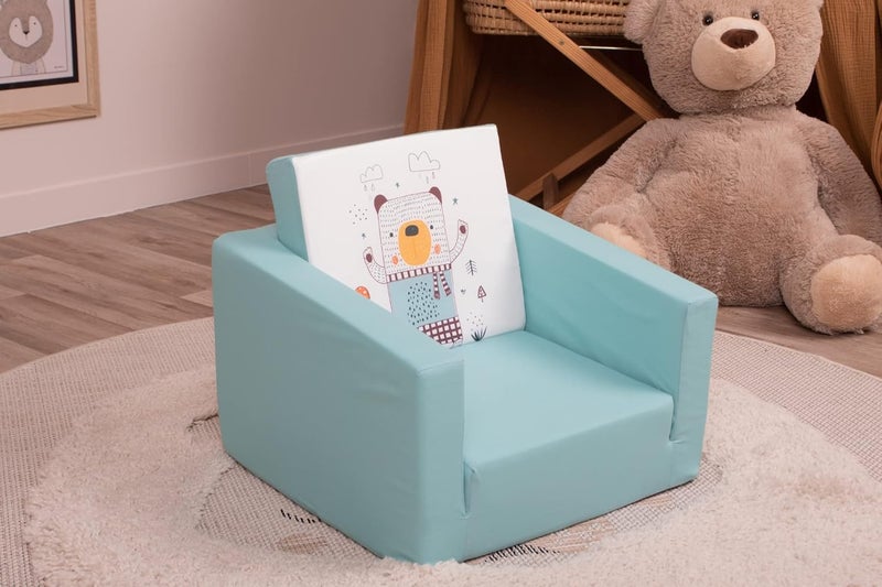 Delsit Kids Couch for Toddlers - 2 in 1 Convertible Foam Armchair to Lounger, Bear in the Rain - Image 2