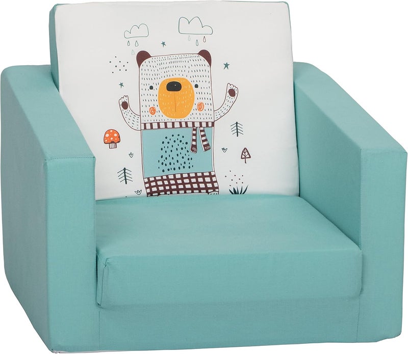 Delsit Kids Couch for Toddlers - 2 in 1 Convertible Foam Armchair to Lounger, Bear in the Rain - Image 1