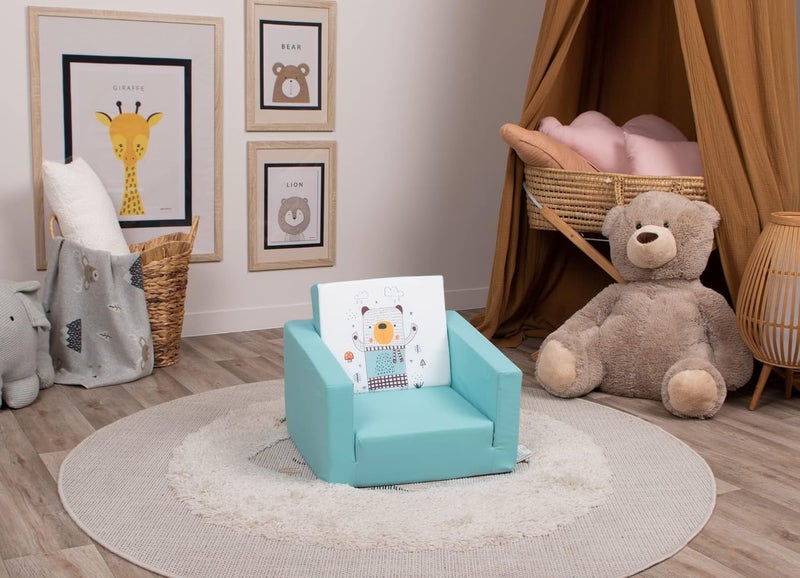 Delsit Kids Couch for Toddlers - 2 in 1 Convertible Foam Armchair to Lounger, Bear in the Rain - Image 4