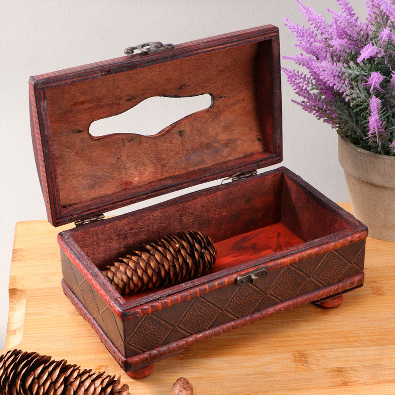 Vintage Tissue Box Desktop Napkin Case Household Paper Storage Box Decorative Crafts Container for Home Living Room (Plaid Pattern) - Image 3