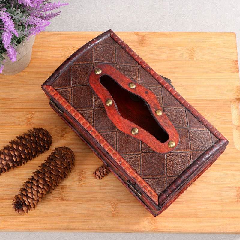 Vintage Tissue Box Desktop Napkin Case Household Paper Storage Box Decorative Crafts Container for Home Living Room (Plaid Pattern) - Image 1