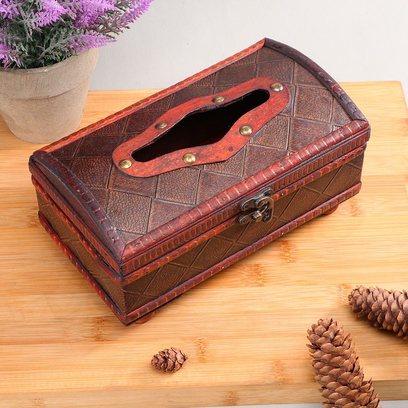 Vintage Tissue Box Desktop Napkin Case Household Paper Storage Box Decorative Crafts Container for Home Living Room (Plaid Pattern) - Image 5
