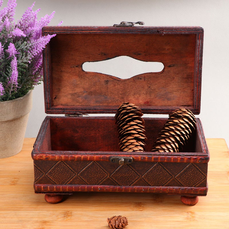 Vintage Tissue Box Desktop Napkin Case Household Paper Storage Box Decorative Crafts Container for Home Living Room (Plaid Pattern) - Image 2