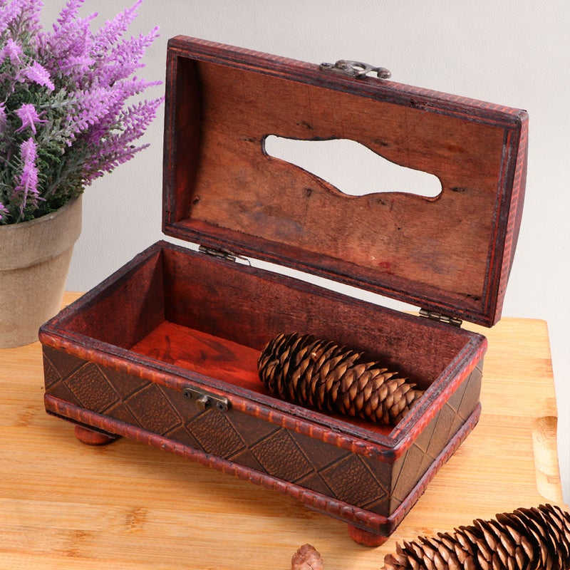 Vintage Tissue Box Desktop Napkin Case Household Paper Storage Box Decorative Crafts Container for Home Living Room (Plaid Pattern) - Image 4