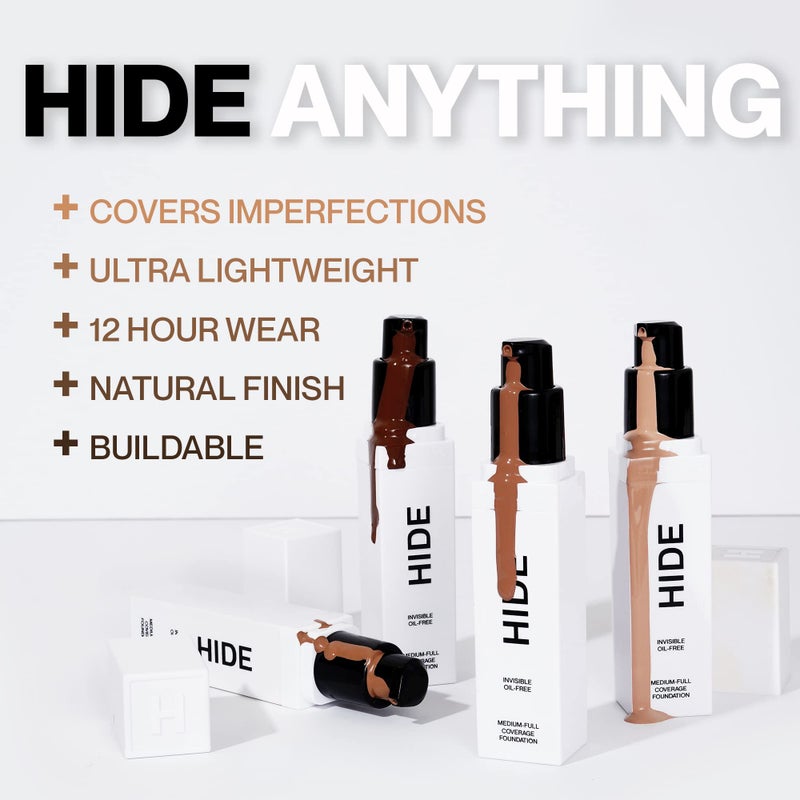 HIDE PREMIUM Liquid Foundation, Multi-Use Waterproof Foundation, Medium/Full Coverage Foundation, Shades for All Skin Types (See Shade Finder), Porcelain, 1 fl oz - Image 3