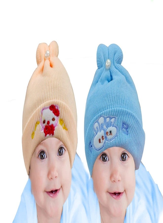 True Indian Soft Winter Woolen Monkey Cap for Baby | Baby Knit Hat | Baby Girls Boys Winter Hat | Woolen Cap for Baby Boys & Baby Girls | Baby Monkey Cap Multicolor (3-6 Months, Orange & Blue) - Image 1