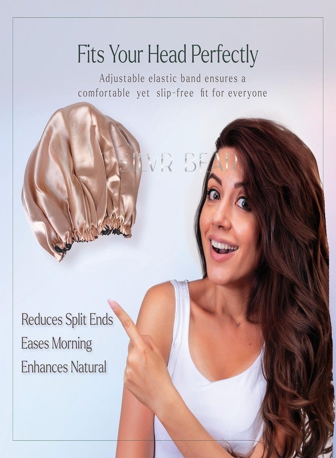 SILVR BEAR Satin Hair Bonnet for Sleeping | Reversible Bonnet | Soft and Comfortable Satin Bonnet for Women | Hair Sleeping Cap for Natural Hair - Rose Gold - Image 5
