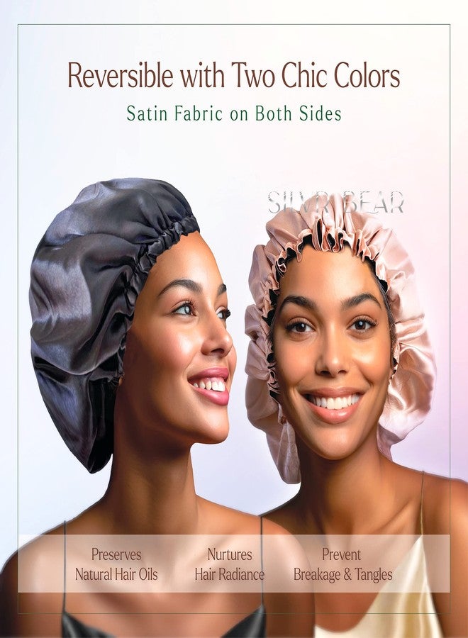 SILVR BEAR Satin Hair Bonnet for Sleeping | Reversible Bonnet | Soft and Comfortable Satin Bonnet for Women | Hair Sleeping Cap for Natural Hair - Rose Gold - Image 3