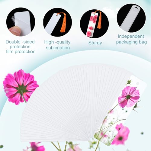 ZhouBoat 50 Sets Sublimation Blank Bookmarks, DIY Blank Aluminum Metal Bookmarks with Clear Bookmark Sleeves Tassels and Self-Sealing Bags for Crafts Birthday Reading Back to School Supplies - Image 4