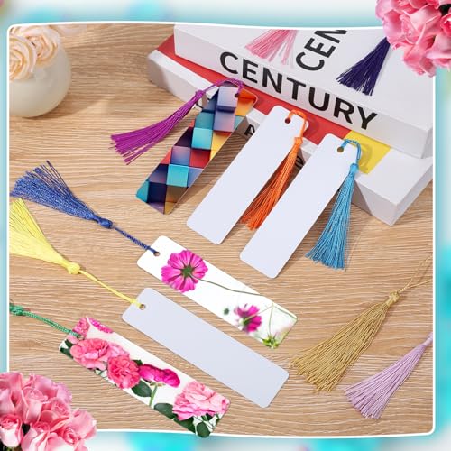 ZhouBoat 50 Sets Sublimation Blank Bookmarks, DIY Blank Aluminum Metal Bookmarks with Clear Bookmark Sleeves Tassels and Self-Sealing Bags for Crafts Birthday Reading Back to School Supplies - Image 3