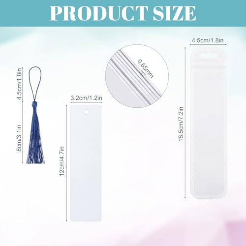 ZhouBoat 50 Sets Sublimation Blank Bookmarks, DIY Blank Aluminum Metal Bookmarks with Clear Bookmark Sleeves Tassels and Self-Sealing Bags for Crafts Birthday Reading Back to School Supplies - Image 2