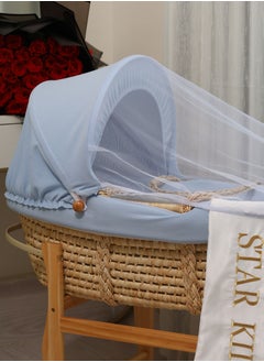 StarKids Baby Moses Basket Cradle With A Rocking Stand, Light Blue  - Image 4