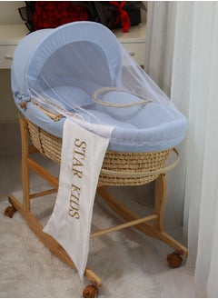 StarKids Baby Moses Basket Cradle With A Rocking Stand, Light Blue  - Image 2