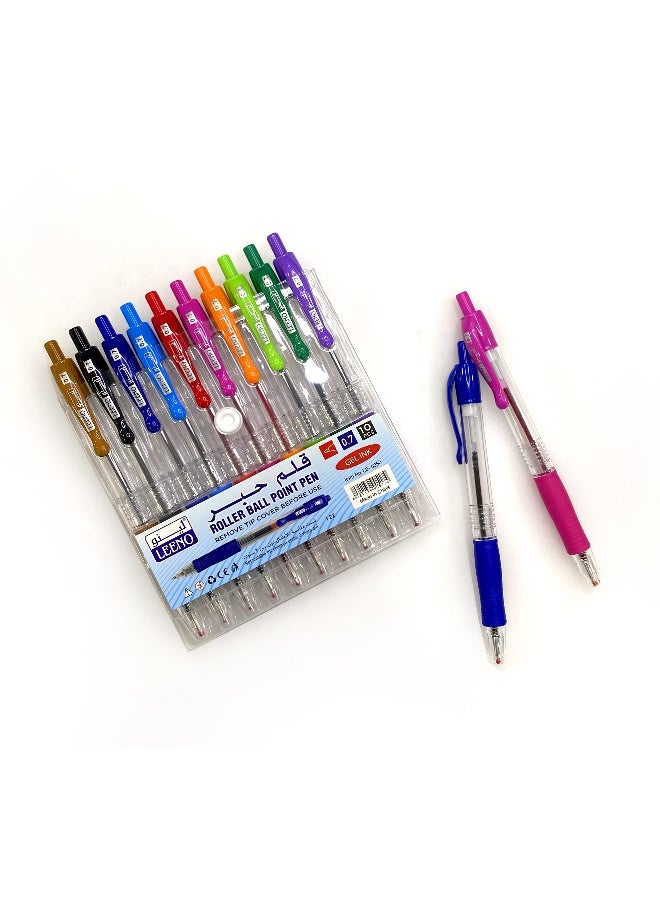 LEENO Ballpen Gel Ink.10 Colors Set Pack of 10