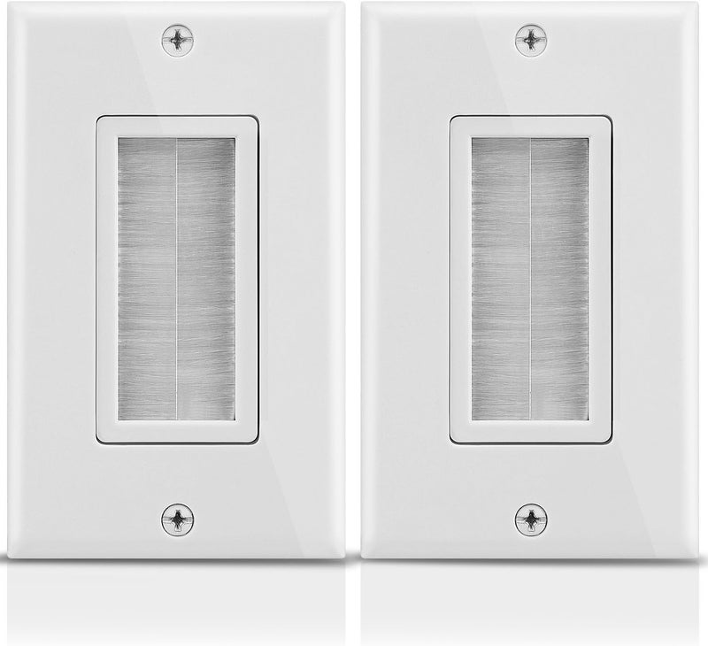 Fosmon 1-Gang Wall Plate (2 Pack), Brush Style Opening Passthrough Low Voltage Cable Plate in-Wall Installation for Speaker Wires, Coaxial Cables, HDMI Cables, or Network-Phone Cables - Image 1