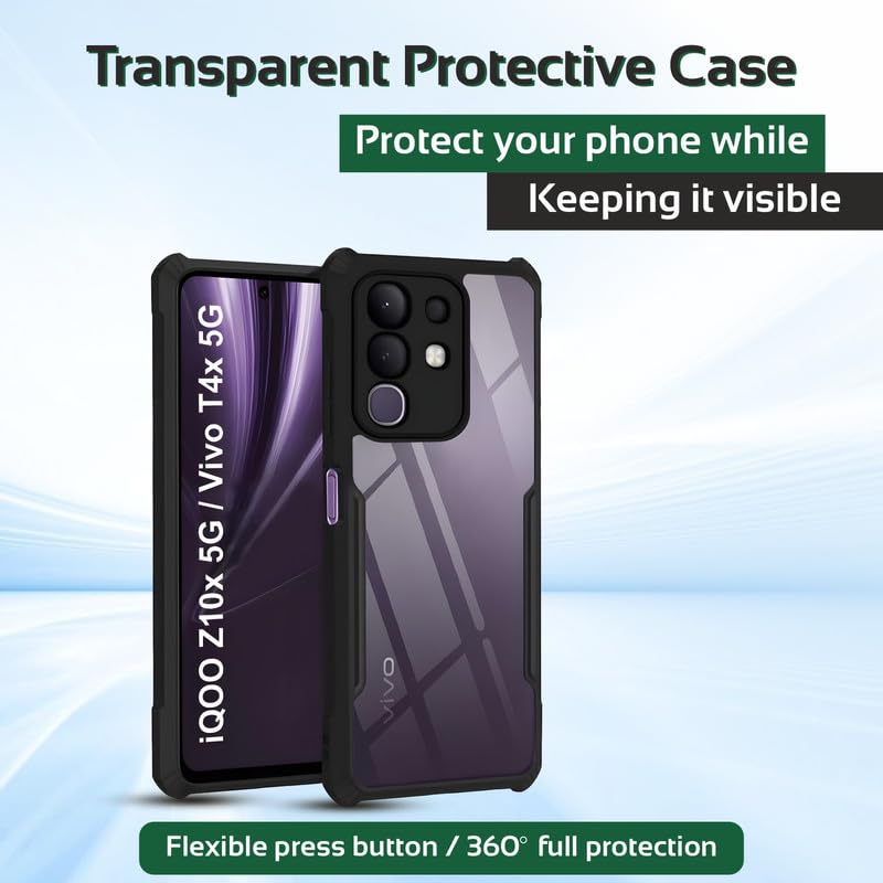 AIBEX® Compatible for Vivo Y31 Pro 5G / Vivo T4X 5G / IQOO Z10X 5G Mobile Back Case Cover, Crystal-Clear Shockproof Bumper with Camera Guard | 360° Hybrid Protection (TPU+PC) - Image 5